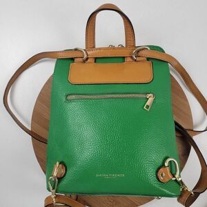 Divina Firenze Made in Italy Green Tan Leather Womens Convertible Backpack Purse